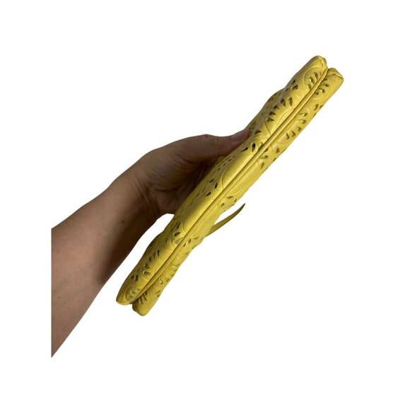 Coach Leather Daisy Eyelet Perforated Wristlet Bag Mini Marigold Yellow - Picture 5 of 10